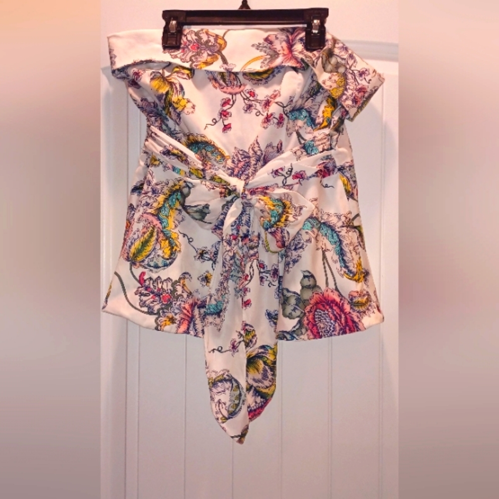 New York & Company Strapless Peplum Top with Tie Front